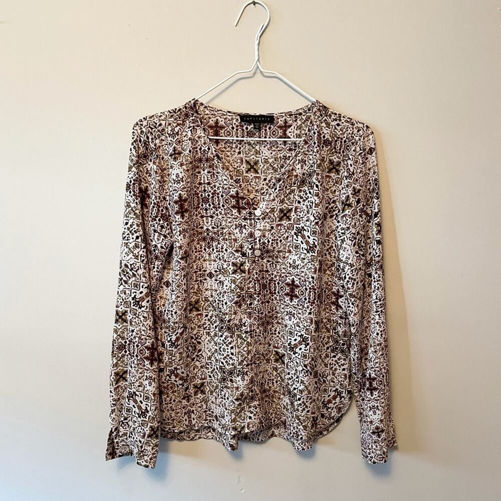 Sanctuary XS Anthropologie printed boho blouse sheer spring casual